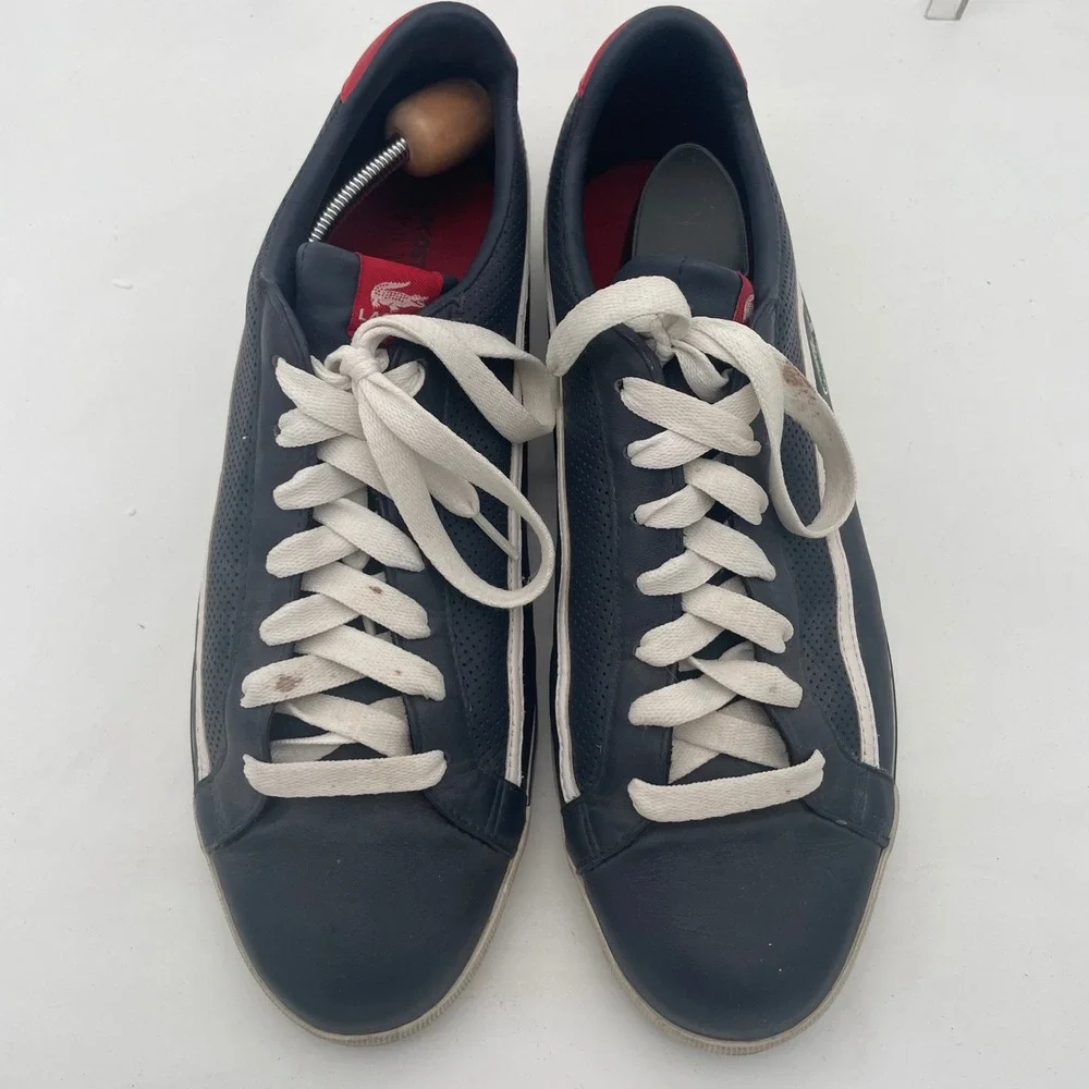 Lacoste Men's Navy Blue Leather Court‎ Casual Sneakers Shoes Size 13